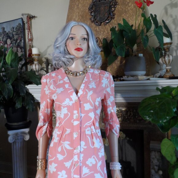 Altuzarra Soft Peach/White Floral Print Shirt Dress Size IT 40 - US 8 - Picture 6 of 16